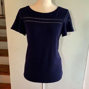 Navy Blue Banana Republic Flutter Sleeve Top